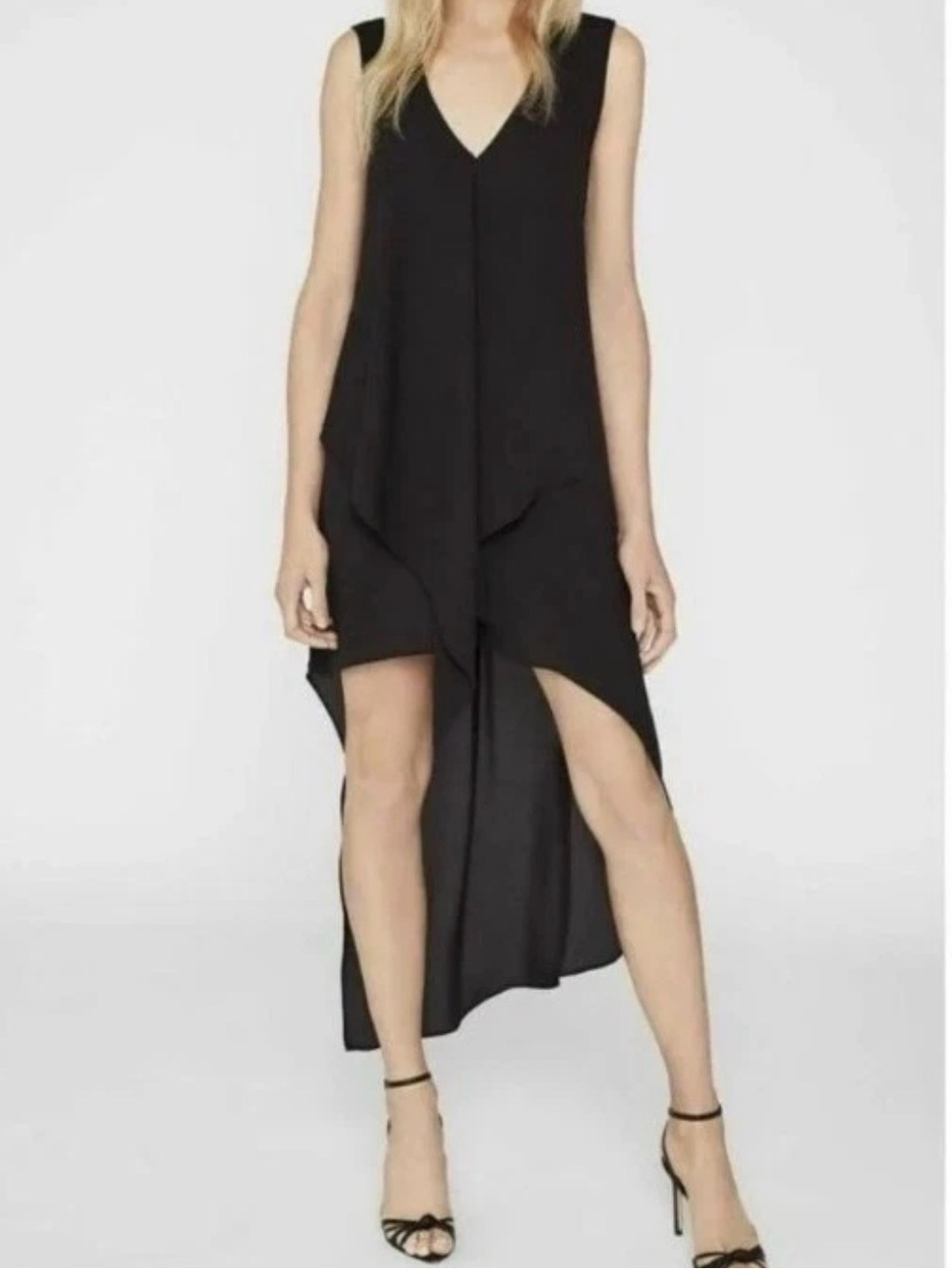 BCBGMaxAzria Black Sleeveless High-Low V-Neck Dress